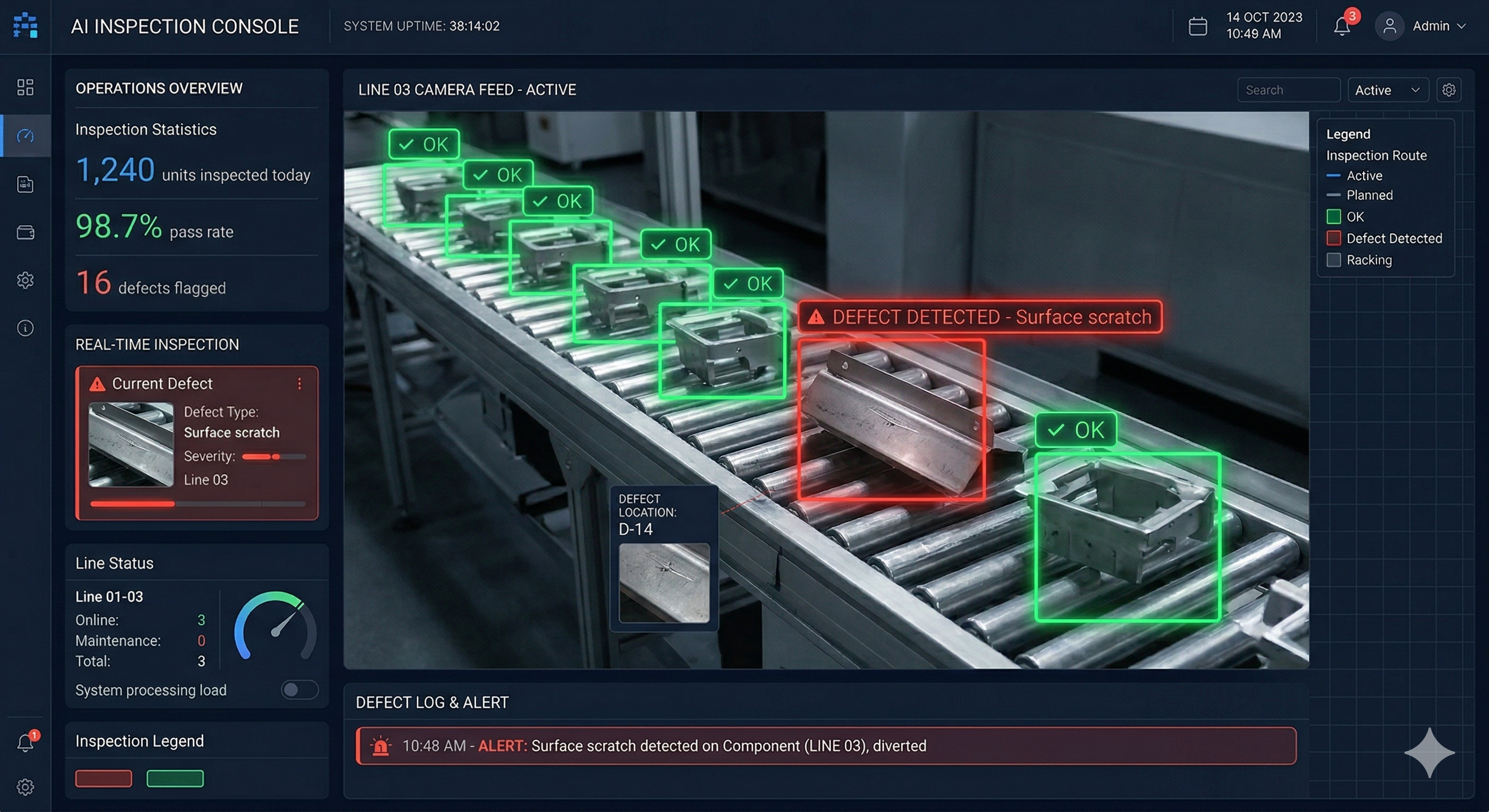 Consola de inspección AI con detección de defectos en línea de producción en tiempo real